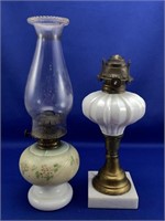 White Pedestal Oil Lamp with Marble Base