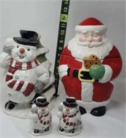 Santa & Snow Man Cookie Jars,Snowman S&P Shakers