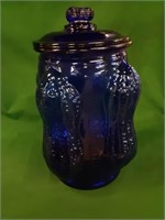 Blue Glass Planters Peanuts Large Jar w/Lid