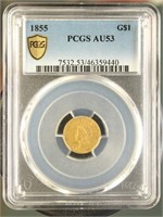US Coins 1855 Type 2 Gold Dollar AU53 PCGS