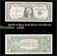 1957B $1 Blue Seal Silver Certificate Grades vf+