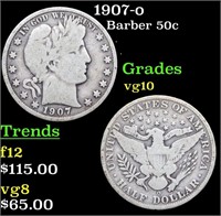 1907-d Barber Half Dollars 50c Grades vg+