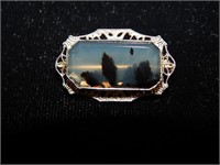 14k White Gold & Dendritic Agate Pin 2.46grams