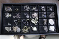 Tray assorted sterling jewelery incl. ship neckla