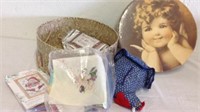 Hat box with sewing and cross stitch supplies