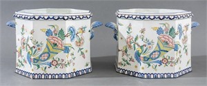 Italian Faenza Octagonal Planters, Pair