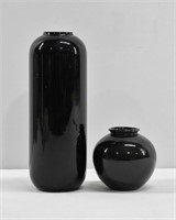 2pc Black Glass Vases