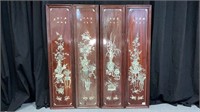 4 Antique Chinese Rosewood Panels w MOP Inlay