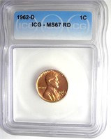 1962-D Cent ICG MS67 RD LIST $1300