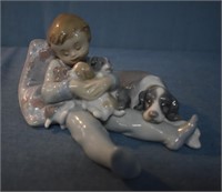 Lladro Porcelain Figure Boy w/ Puppies