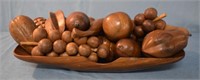 Asian Wooden Bowl w/ Wooden Fruit