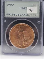 1927 $20 St Gaudens Gold PCGS MS 62 Rattler