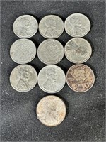 Lot of 10 1943 Steel Cents