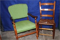 2 Chairs - Upholstered & Woven Seat
