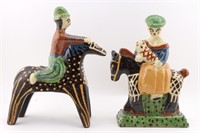 Two Signed French Pottery Pieces People on Horses