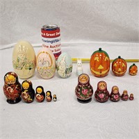 Lot Of 4 Russian Nesting Dolls 2 Ladies & Holiday
