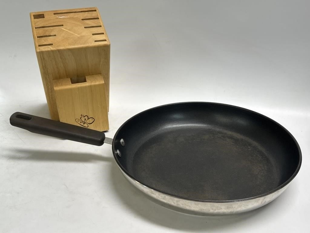 Knife Block and 12” Stainless Steel Skillet