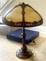 Antique Caramel Slag Glass Table Lamp 24" Tall