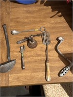 old bell, big ladle, other utensils