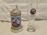 German Beer Stein and Pilsner Glass