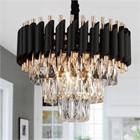 A AXILIXI Modern Crystal Chandeliers 3 Tiers Blac