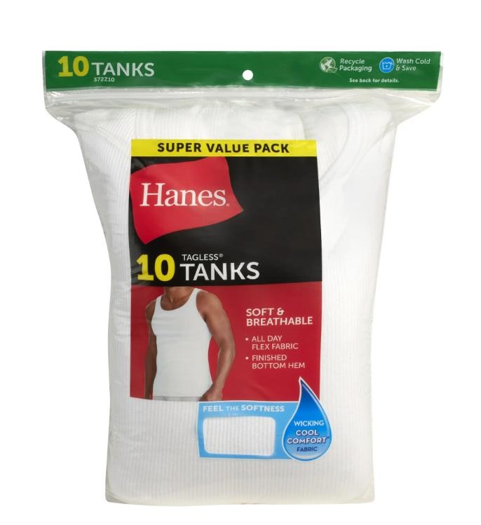 Hanes Men's XL Tagless Tank Top Undershirts 10pk