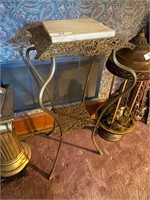 Brass Plant Stand with marble top - marble is