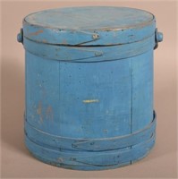 Antique Blue Painted Wooden Firkin.