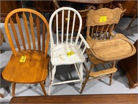 2 WOODEN HIGH CHAIRS, WOODEN ACCENT CHAIR