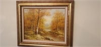 Framed birch painting -21.5 x 27 inches