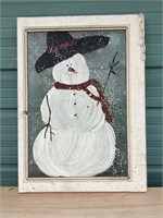 Handpainted Snowman Window, 22"x30"