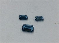 3x " Emerald Cut " Blue Topaz Gemstones