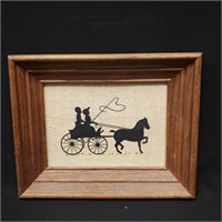 Vtg Colonial Days Horse Buggy Black Stamp Canvas