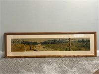 Vintage Panoramic Watercolor Landscape Painting
