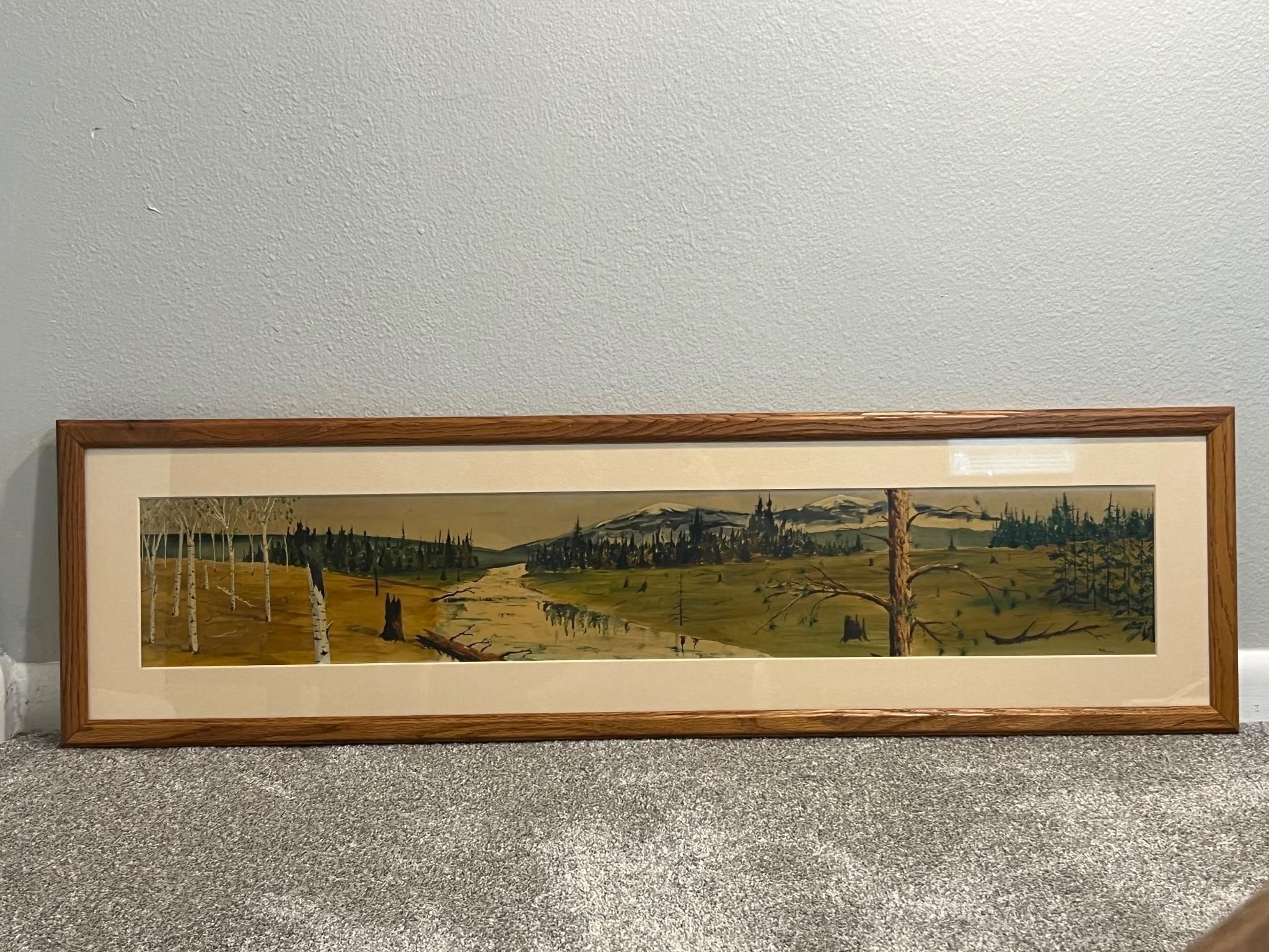 Vintage Panoramic Watercolor Landscape Painting