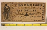1861 Raleigh NC One Dollar Note Small Size Bill