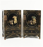 PR. CHINESE BLACK LACQUERED FIGURAL CABINETS