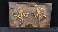 Carved Wood Kabuki Dancers Plaque, Signed