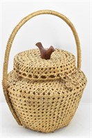 Woven Lidded Basket w/ Wood Bird On Lid