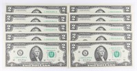 (10) x NEW CONSECUTIVE $2 BILL NOTES