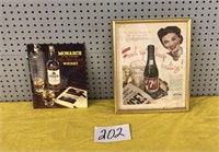 WHISKEY SIGN - CARDBOARD/7UP IN GLASS FRAME
