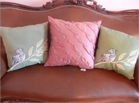 Three Assorted Throw Pillows Largest Is 14"x 14"