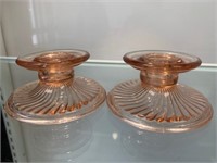 Pair of Pink Depression Glass Candle Holders