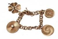 14K Gold Diamond & Pearl 4 Large Charms Bracelet