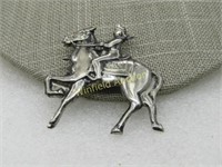 Vintage Pressed Horse Soldier Brooch, Signed. 1.75
