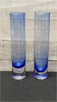 Pair Of Cobalt Blue Glass Vases 9.25" Tall