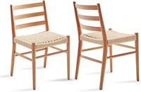 Wood Rattan Dining Room Chairs Woven Seat 2pc
