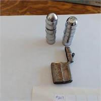 2 Bullet Lighters and Silver Match Case