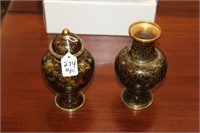 2pc Black Cloisonne Jar & Vase