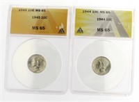 1944 & 1945 GEM MS65 Mercury Silver Dimes